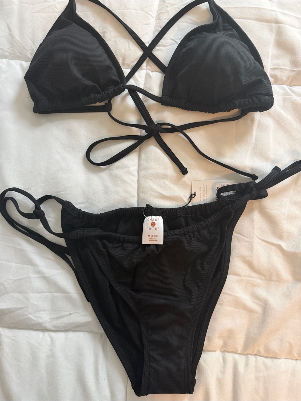 Shade & Shore Solid Black Strappy Bikini Set NWT